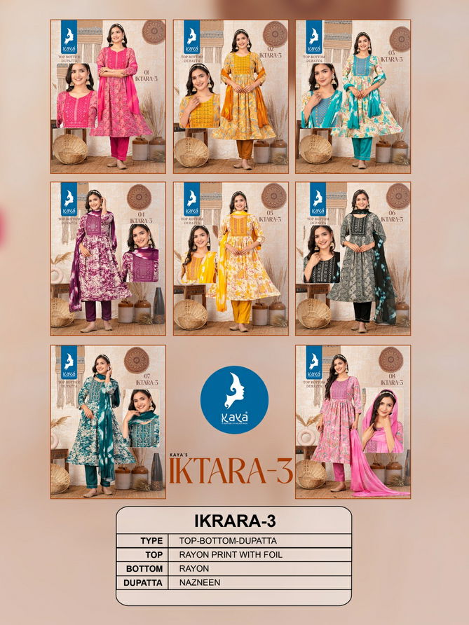 Iktara 3 By Kaya Rayon Printed Kurti With Bottom Dupatta Wholesale Price In Surat